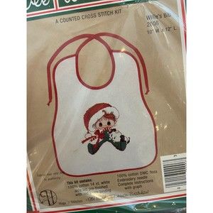 WEE WINSOMES Counted Cross Stitch KIT Willies Bib 10 in x 12 in CHRISTMAS BIB